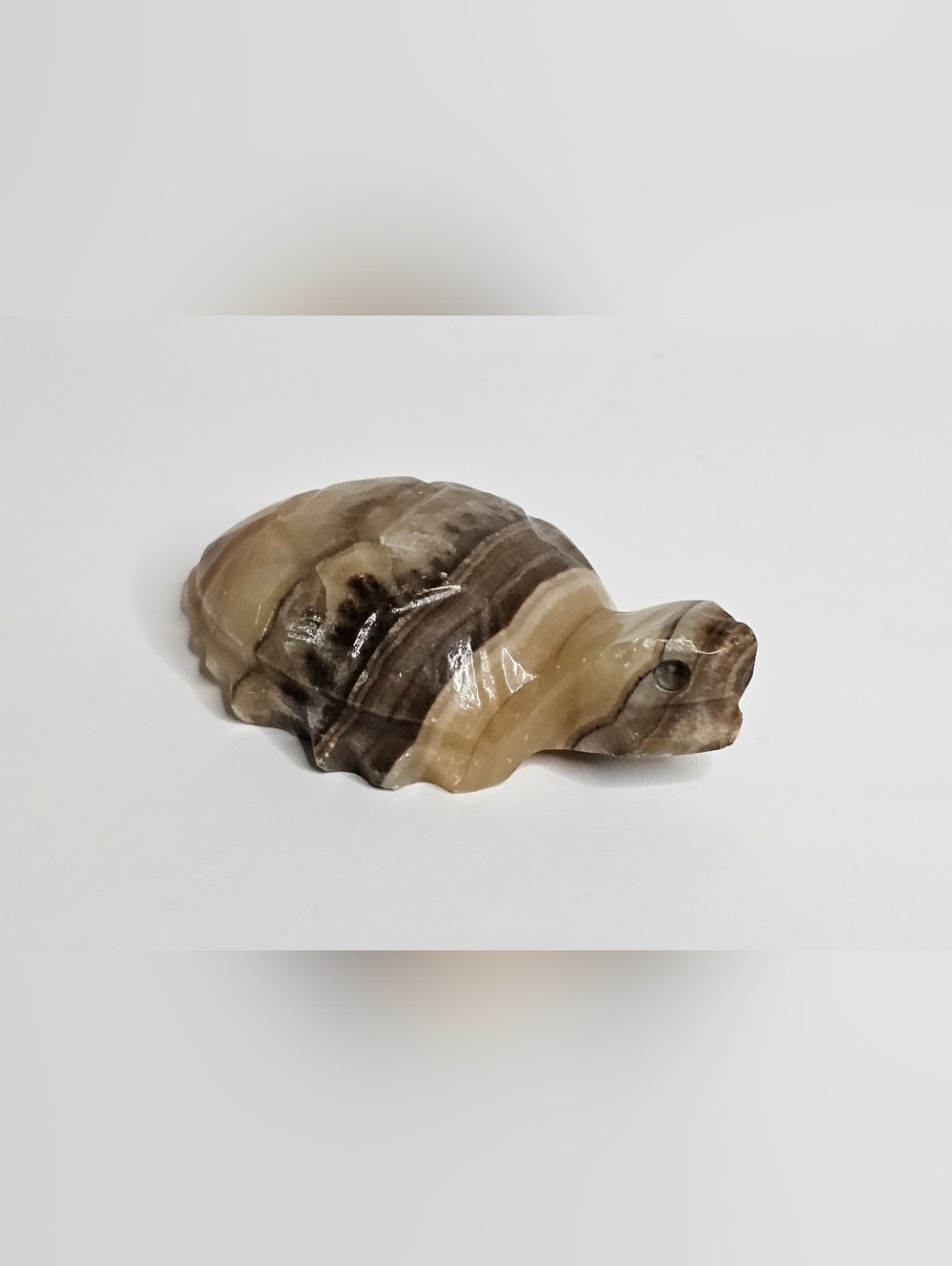 Vintage 3" Hand Carved Banded Onyx Stone Turtle Figurine Marbled Agate Sculpture